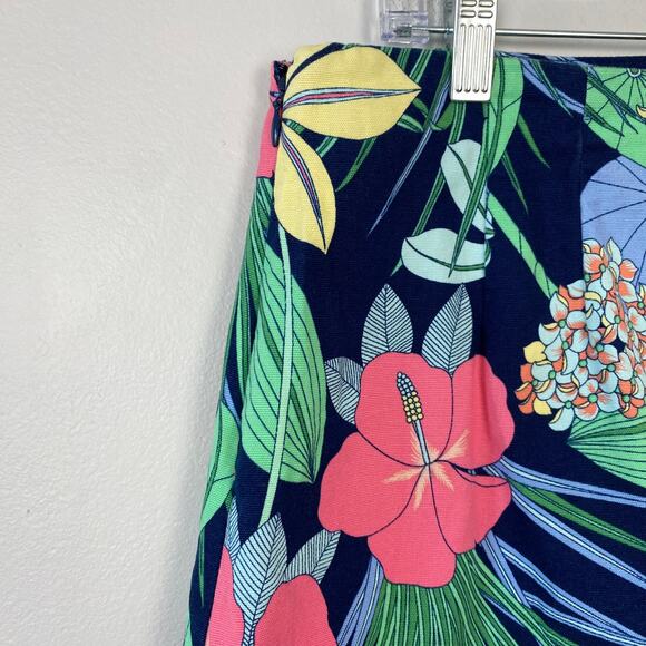 Talbots Cotton Canvas A-line Skirt Hibiscus Print Bright Floral Dopamine Size 12 - Picture 3 of 8